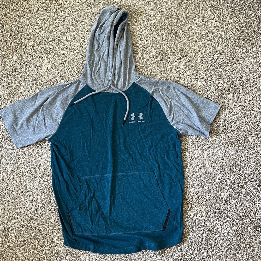 Under Armour Teal & Gray Short Sleeve Hooded Tee
